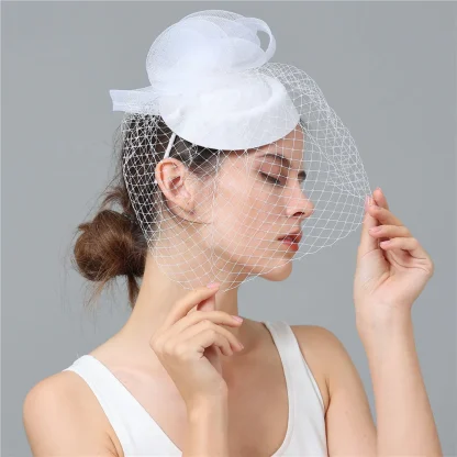 Solid Color Fascinator with Net Veil - Image 3