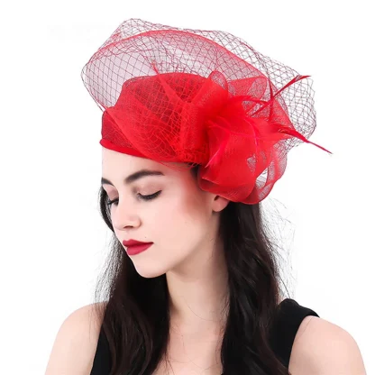 Elegant Cocktail Hat with Mesh Detailing - Image 3