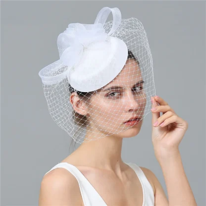 Solid Color Fascinator with Net Veil - Image 4