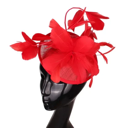 Sinamay Fascinator with Faux Feather Decor - Image 3