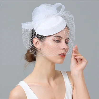 Solid Color Fascinator with Net Veil - Image 2