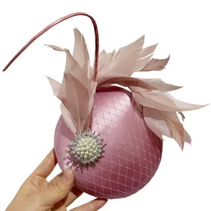 Beaded Cocktail Hat with Faux Feather - Image 8