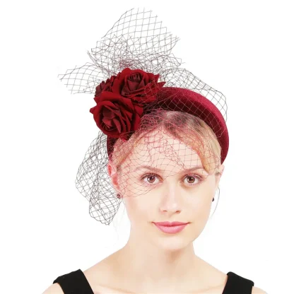 Floral Headband Fascinator with Net Veil - Image 13