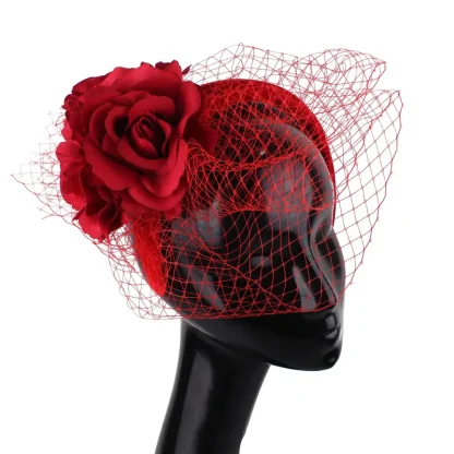 Floral Headband Fascinator with Net Veil - Image 10