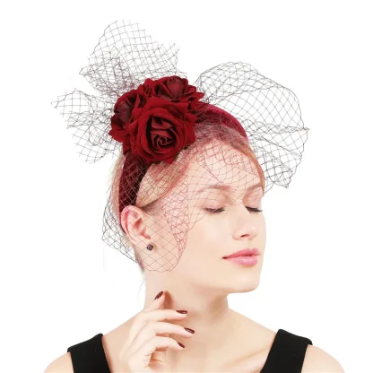 Floral Headband Fascinator with Net Veil - Image 12