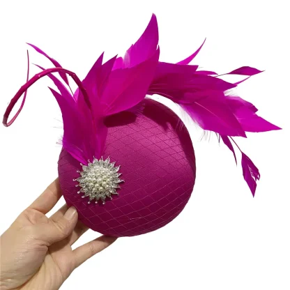 Beaded Cocktail Hat with Faux Feather - Image 9