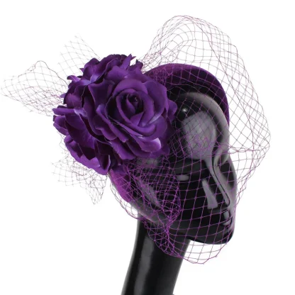 Floral Headband Fascinator with Net Veil - Image 7