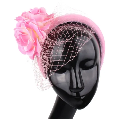 Floral Headband Fascinator with Net Veil - Image 4