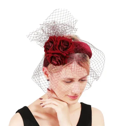 Floral Headband Fascinator with Net Veil - Image 14