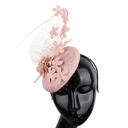 Fancy Floral Cocktail Hat with Mesh Design - Image 7