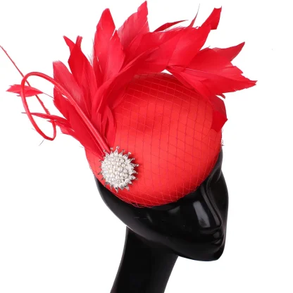 Beaded Cocktail Hat with Faux Feather - Image 6