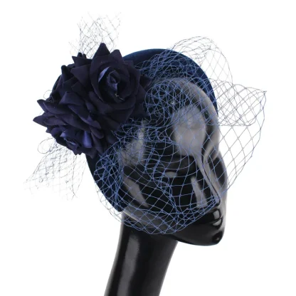 Floral Headband Fascinator with Net Veil - Image 5