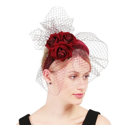 Floral Headband Fascinator with Net Veil - Image 11