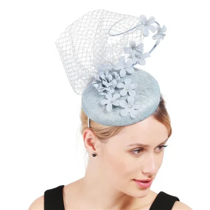 Fancy Floral Cocktail Hat with Mesh Design - Image 2