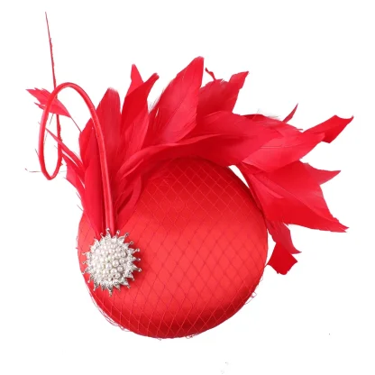 Beaded Cocktail Hat with Faux Feather - Image 7