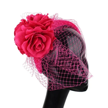 Floral Headband Fascinator with Net Veil - Image 6