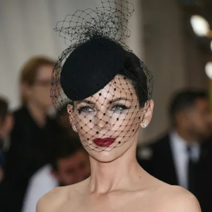 Veiled Mesh Polka Dot Cocktail Hat - Image 5