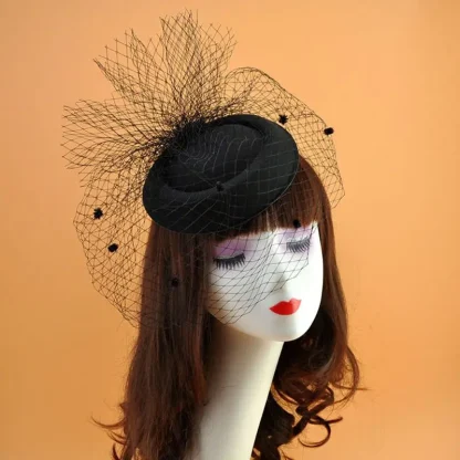 Veiled Mesh Polka Dot Cocktail Hat - Image 2