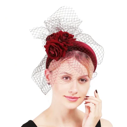 Floral Headband Fascinator with Net Veil - Image 15