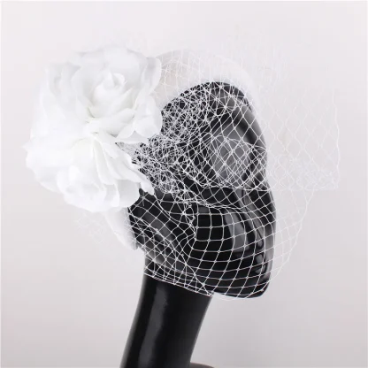 Floral Headband Fascinator with Net Veil - Image 3