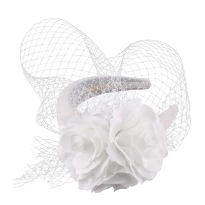 Floral Headband Fascinator with Net Veil - Image 2