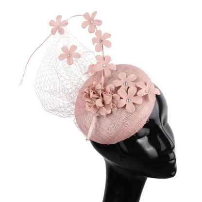 Fancy Floral Cocktail Hat with Mesh Design - Image 6