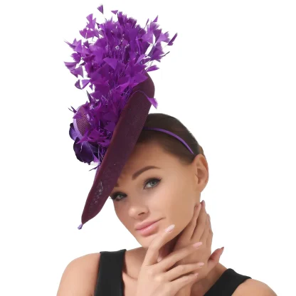 Elegant Solid Color Large Cocktail Hat - Image 4