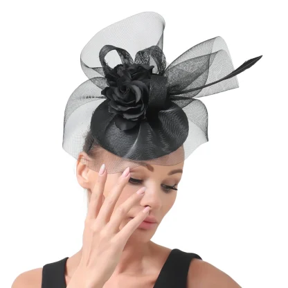 Elegant Mesh Floral Headpiece with Faux Feather - Image 6