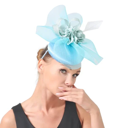 Elegant Mesh Floral Headpiece with Faux Feather - Image 2
