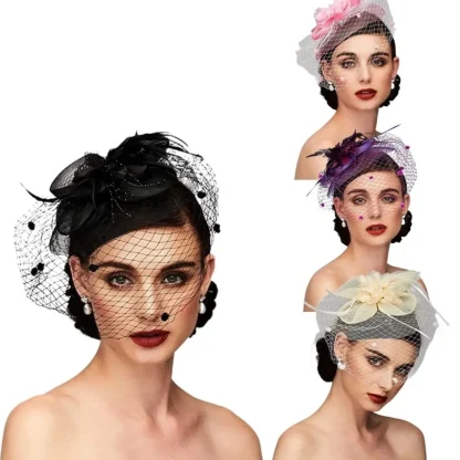 Elegant Headpiece with Polka Dot Net Veil - Image 8