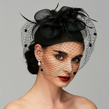Elegant Headpiece with Polka Dot Net Veil - Image 2
