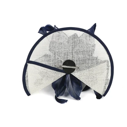 Two Tone Disc Cocktail Hat with Faux Feather - Image 11