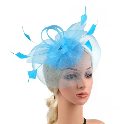 Stylish Mesh Headpiece with Faux Feather - Image 11