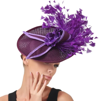 Elegant Solid Color Large Cocktail Hat - Image 3