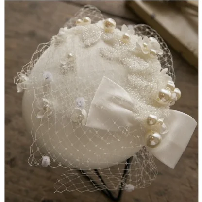 Luxury Net Veil Fasinator with Pearl-like Decor - Image 5