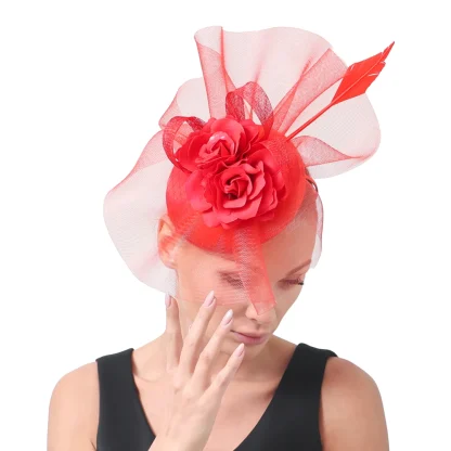 Elegant Mesh Floral Headpiece with Faux Feather - Image 3