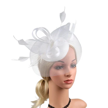 Stylish Mesh Headpiece with Faux Feather - Image 14