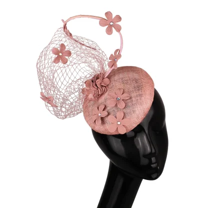 Fancy Floral Cocktail Hat with Mesh Design - Image 4