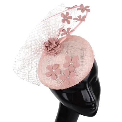 Fancy Floral Cocktail Hat with Mesh Design - Image 5