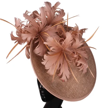 Disc Cocktail Hat with Faux Feather Design