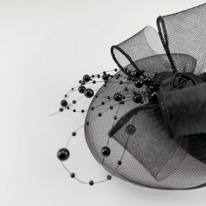 Mini Hat Fascinator with Mesh and Bead Design - Image 2