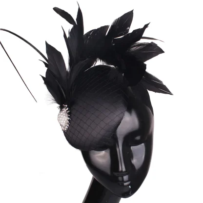Beaded Cocktail Hat with Faux Feather - Image 2