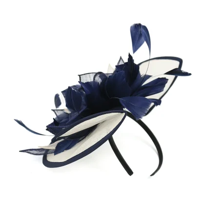 Two Tone Disc Cocktail Hat with Faux Feather - Image 13