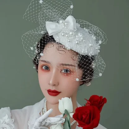 Luxury Net Veil Fasinator with Pearl-like Decor