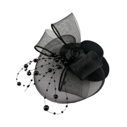 Mini Hat Fascinator with Mesh and Bead Design