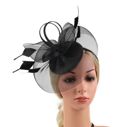 Stylish Mesh Headpiece with Faux Feather - Image 10