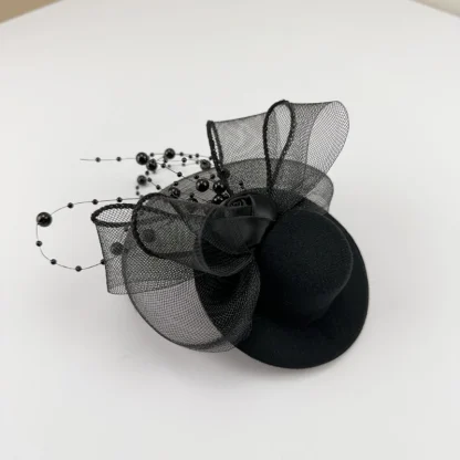Mini Hat Fascinator with Mesh and Bead Design - Image 4