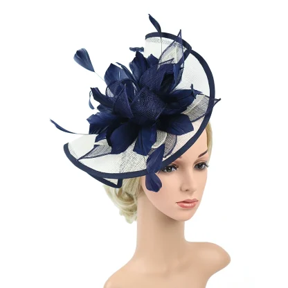 Two Tone Disc Cocktail Hat with Faux Feather - Image 9