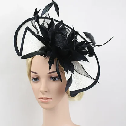 Two Tone Disc Cocktail Hat with Faux Feather - Image 3