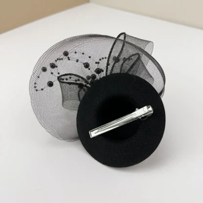 Mini Hat Fascinator with Mesh and Bead Design - Image 3
